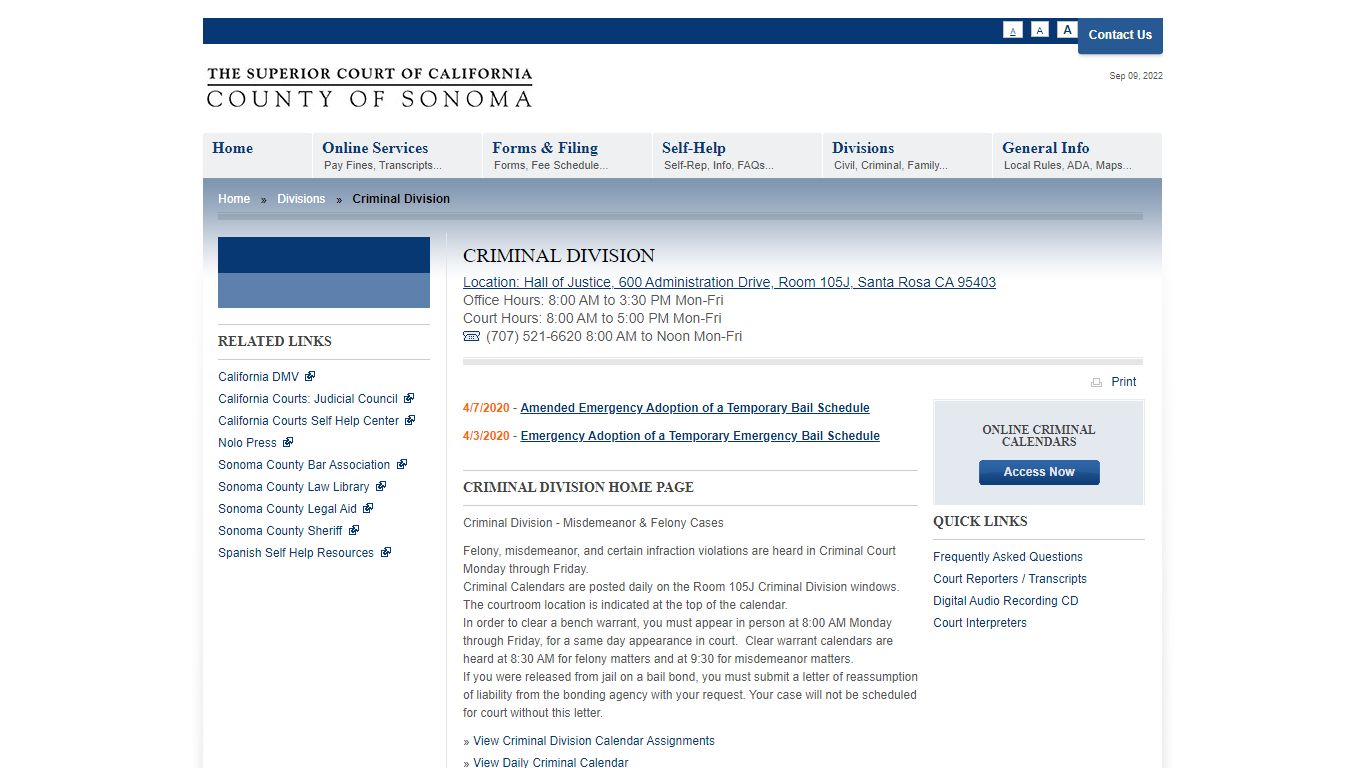 Criminal Division | Sonoma Superior Court - California