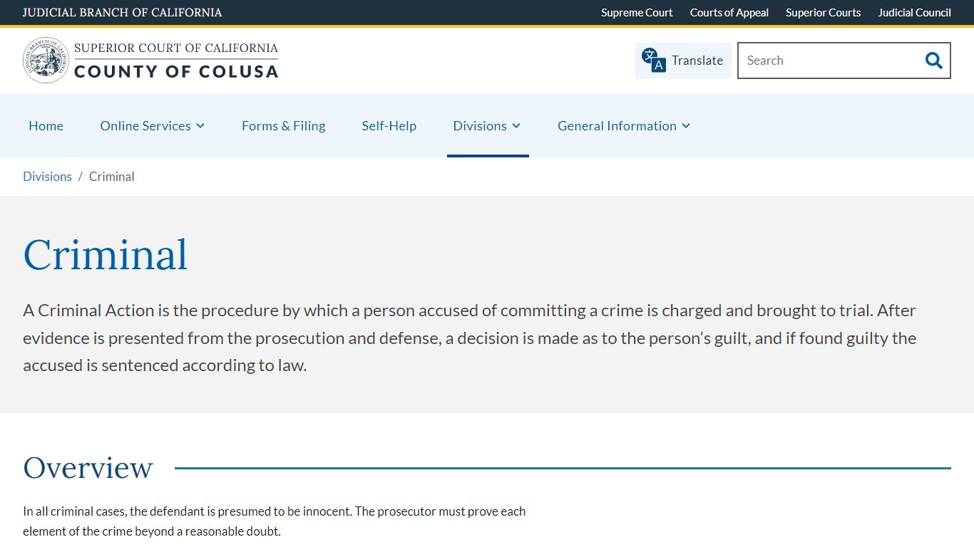 Criminal | Superior Court of California | County of Colusa